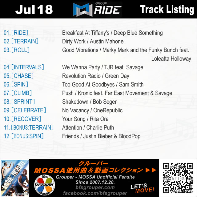 GroupRide【Jul18】曲リスト／元曲動画＆試聴＆曲購入